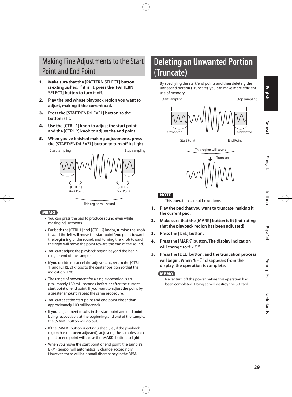 Deleting an unwanted portion (truncate) | Roland SP-404SX User Manual | Page 29 / 54