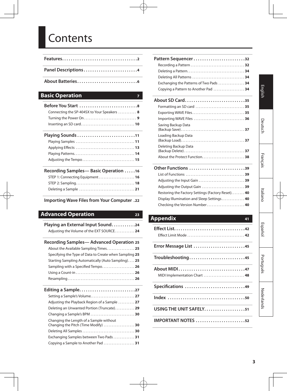 Roland SP-404SX User Manual | Page 3 / 54