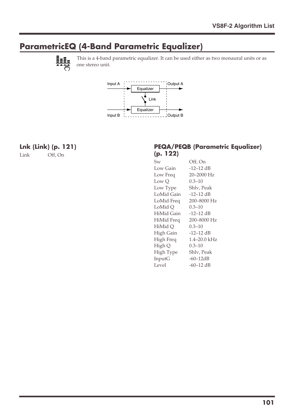 Parametriceq (4-band parametric equalizer) | Roland VS-1680 User Manual | Page 101 / 136