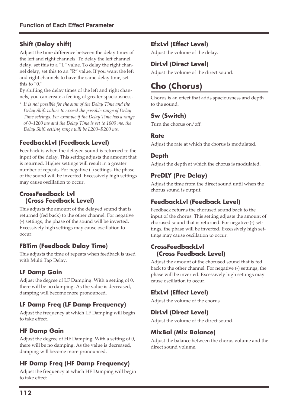 Cho (chorus) | Roland VS-1680 User Manual | Page 112 / 136