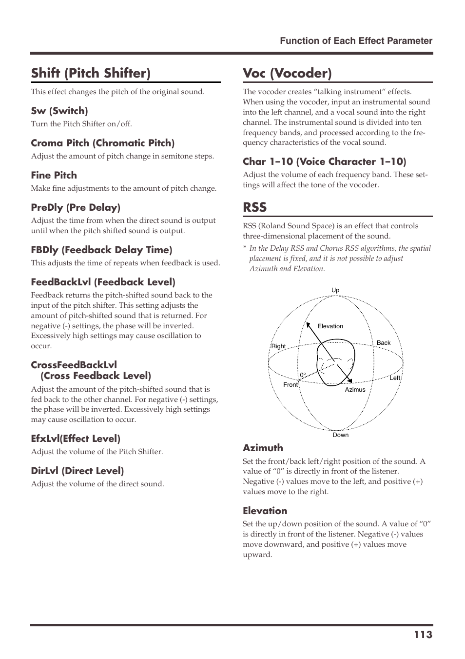 Shift (pitch shifter), Voc (vocoder) | Roland VS-1680 User Manual | Page 113 / 136