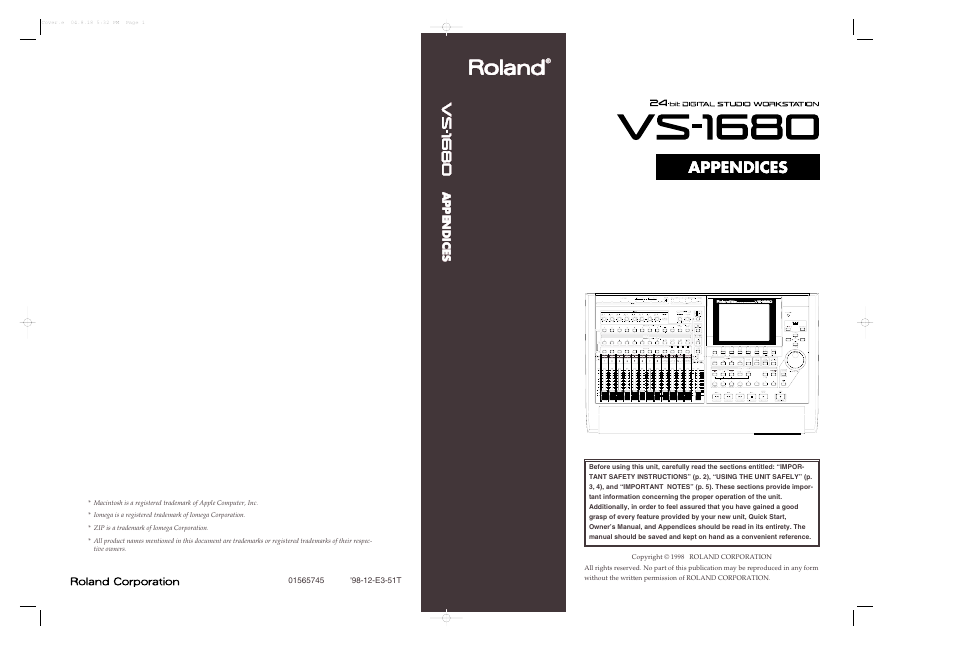 Appendices | Roland VS-1680 User Manual | Page 136 / 136