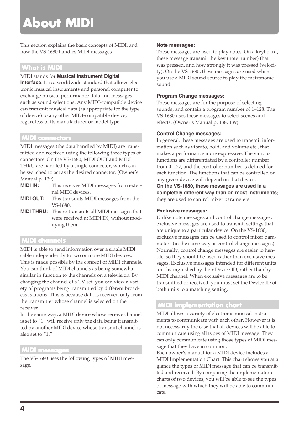 About midi | Roland VS-1680 User Manual | Page 4 / 136