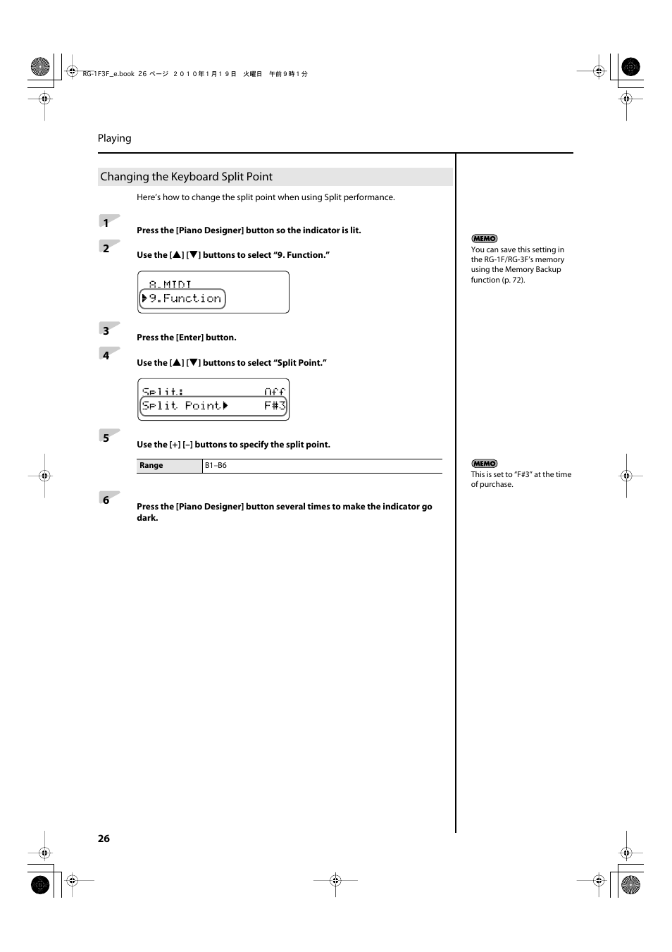 Changing the keyboard split point | Roland Digital Grand RG-3F User Manual | Page 26 / 100