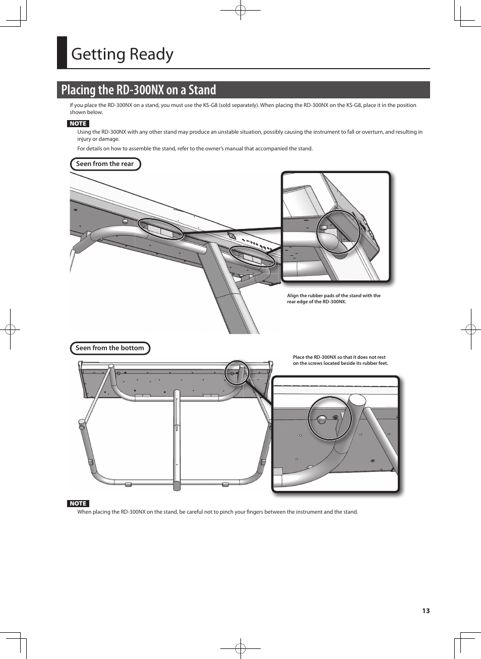 Getting ready, Placing the rd-300nx on a stand | Roland RD-300 User Manual | Page 11 / 92