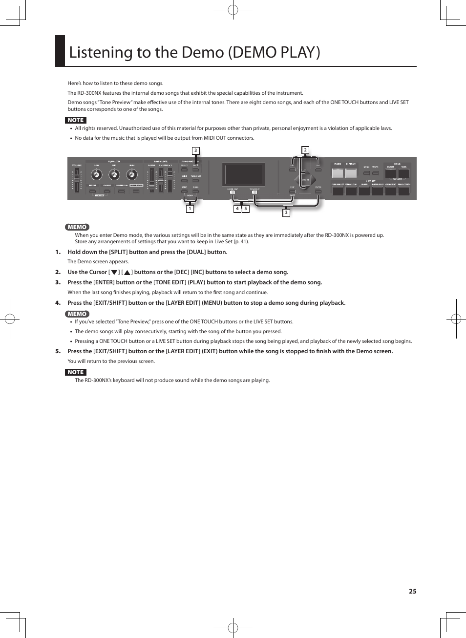 Listening to the demo ( demo play) | Roland RD-300 User Manual | Page 23 / 92