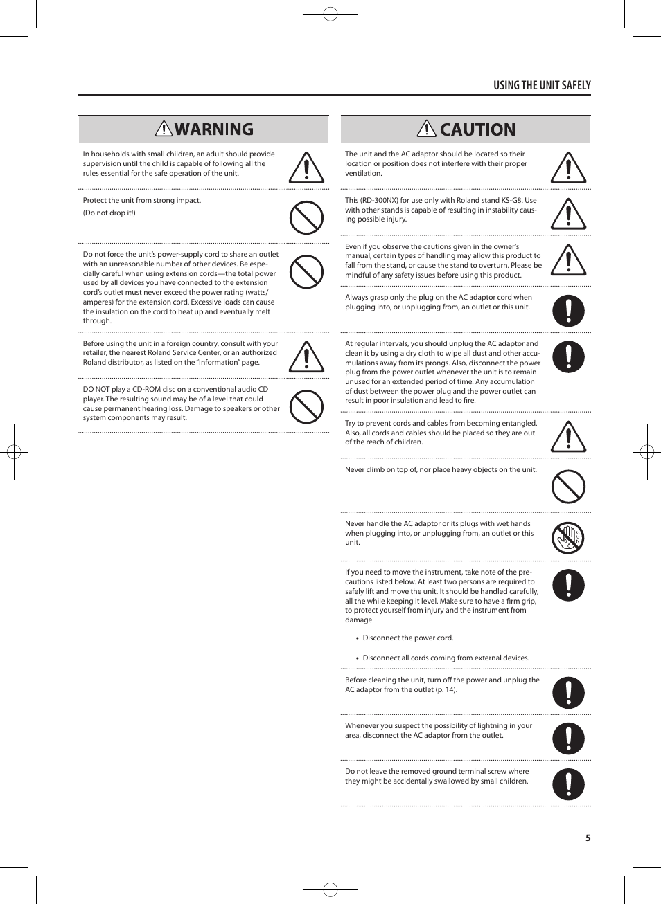 Using the unit safely | Roland RD-300 User Manual | Page 3 / 92