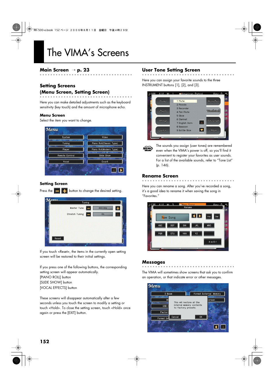 The vima’s screens | Roland RK-500 User Manual | Page 153 / 166