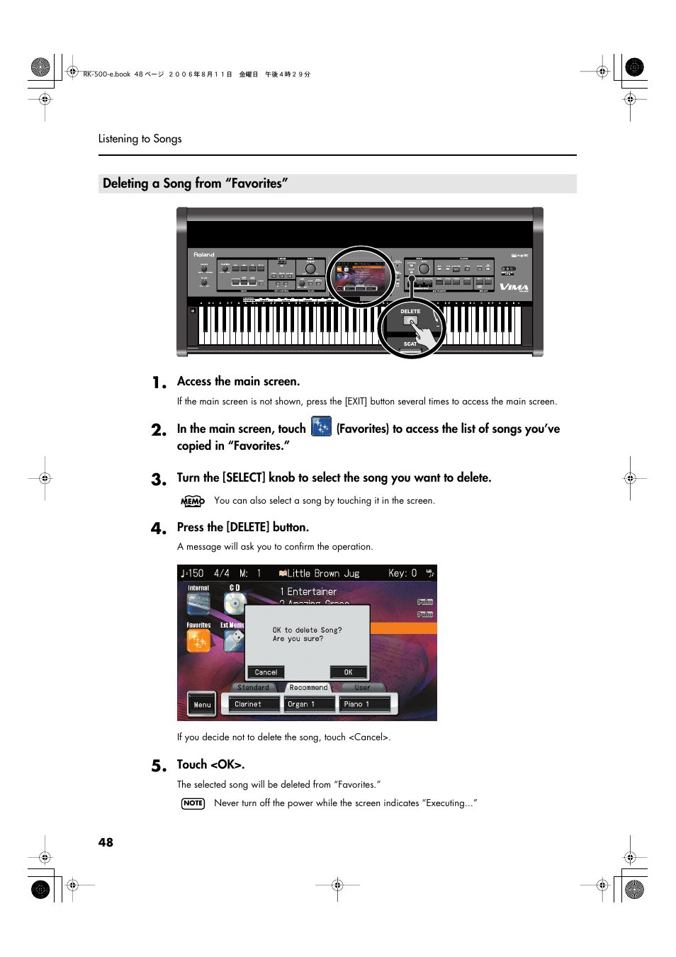 Deleting a song from “favorites | Roland RK-500 User Manual | Page 49 / 166