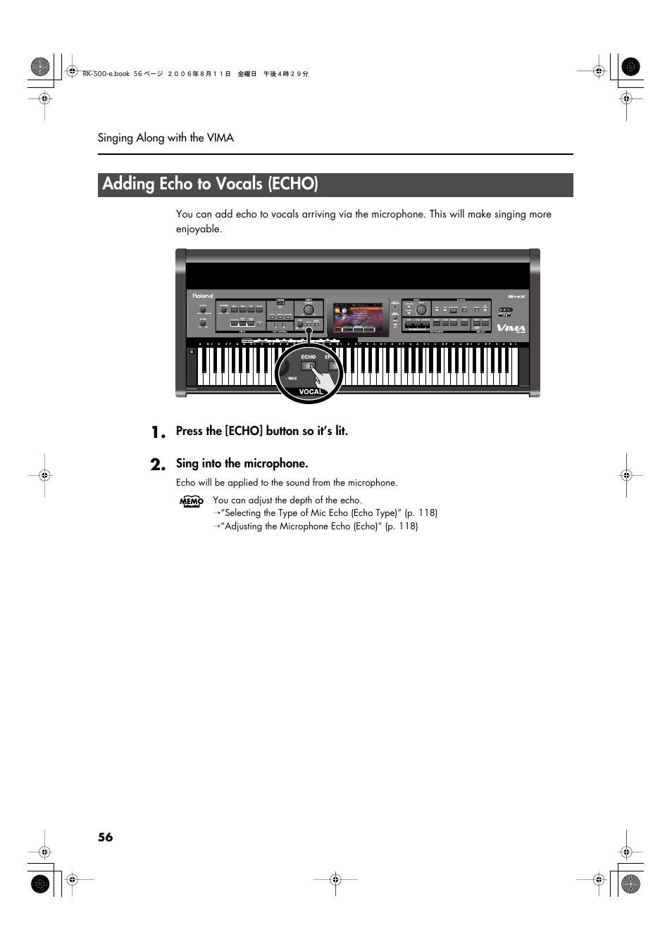 Adding echo to vocals (echo) | Roland RK-500 User Manual | Page 57 / 166