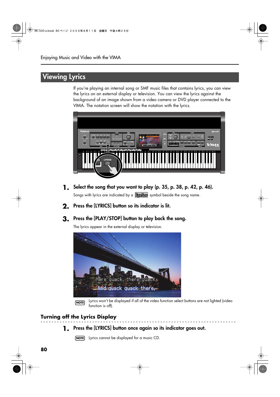 Viewing lyrics | Roland RK-500 User Manual | Page 81 / 166