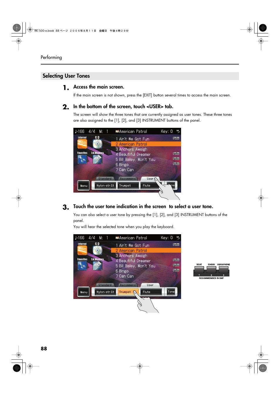 Selecting user tones | Roland RK-500 User Manual | Page 89 / 166