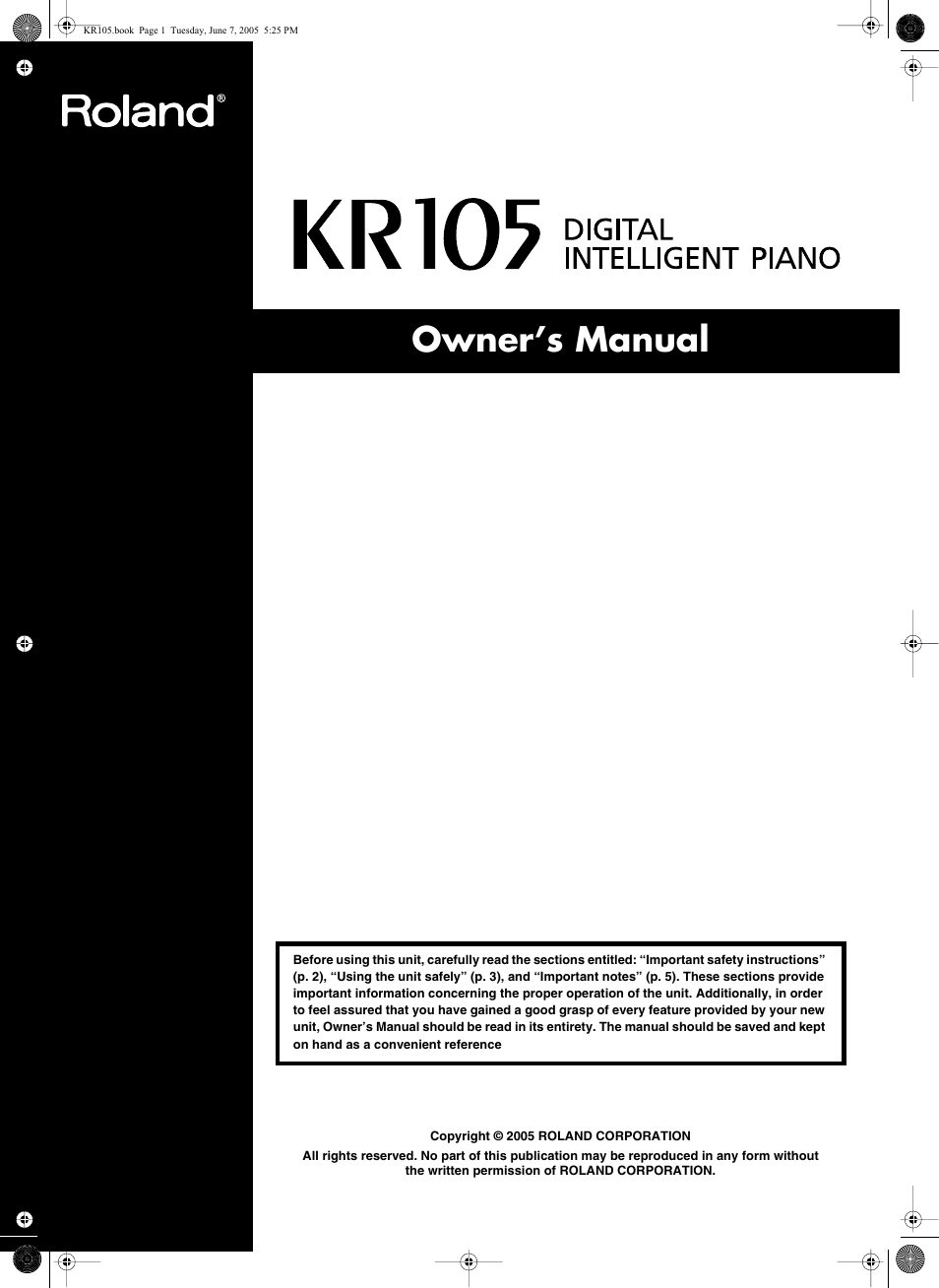 Roland KR105 User Manual | 176 pages