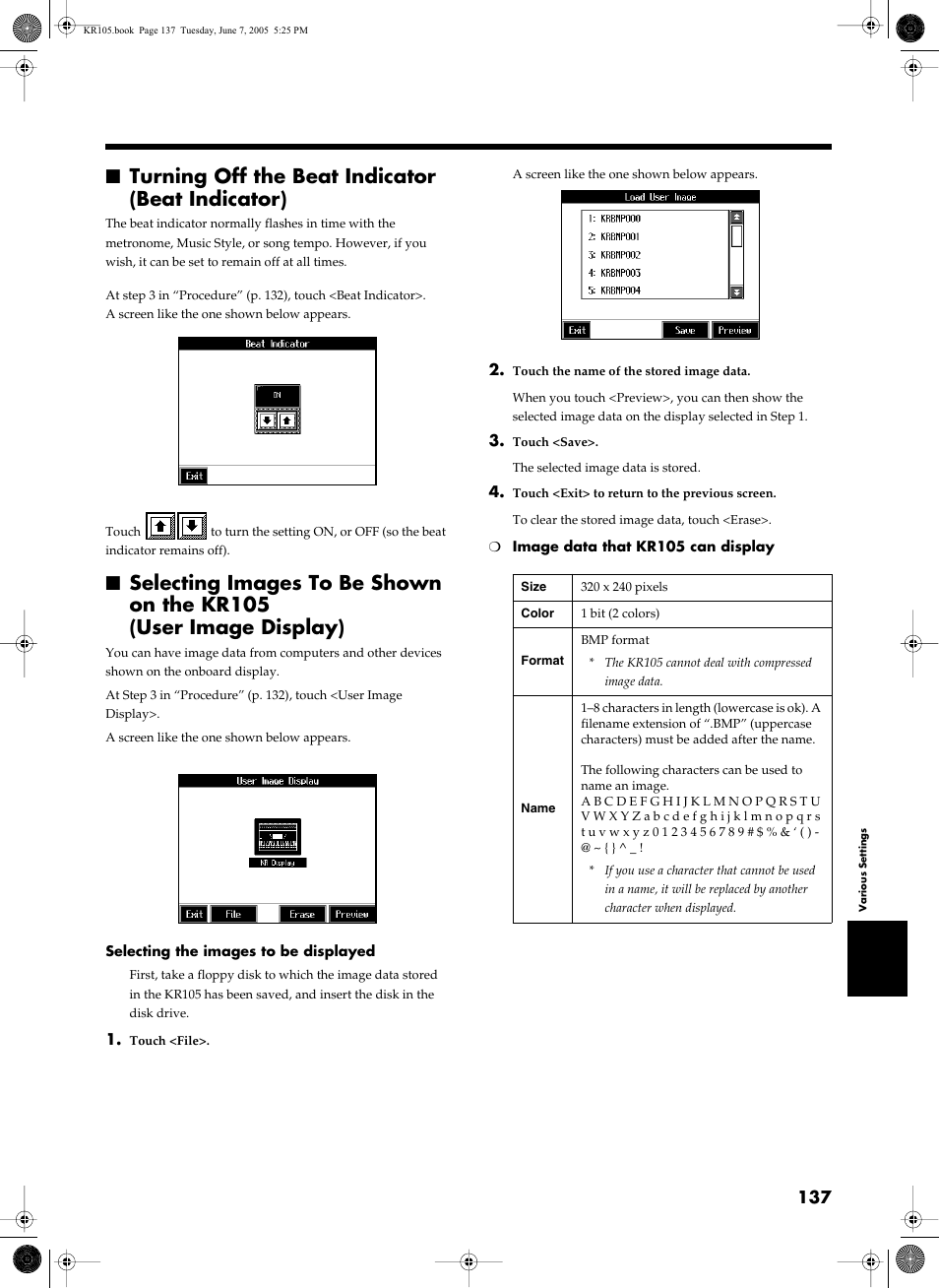 Turning off the beat indicator (beat indicator), Used (p. 137), You want to use the beat indicator (p. 137) | Roland KR105 User Manual | Page 137 / 176