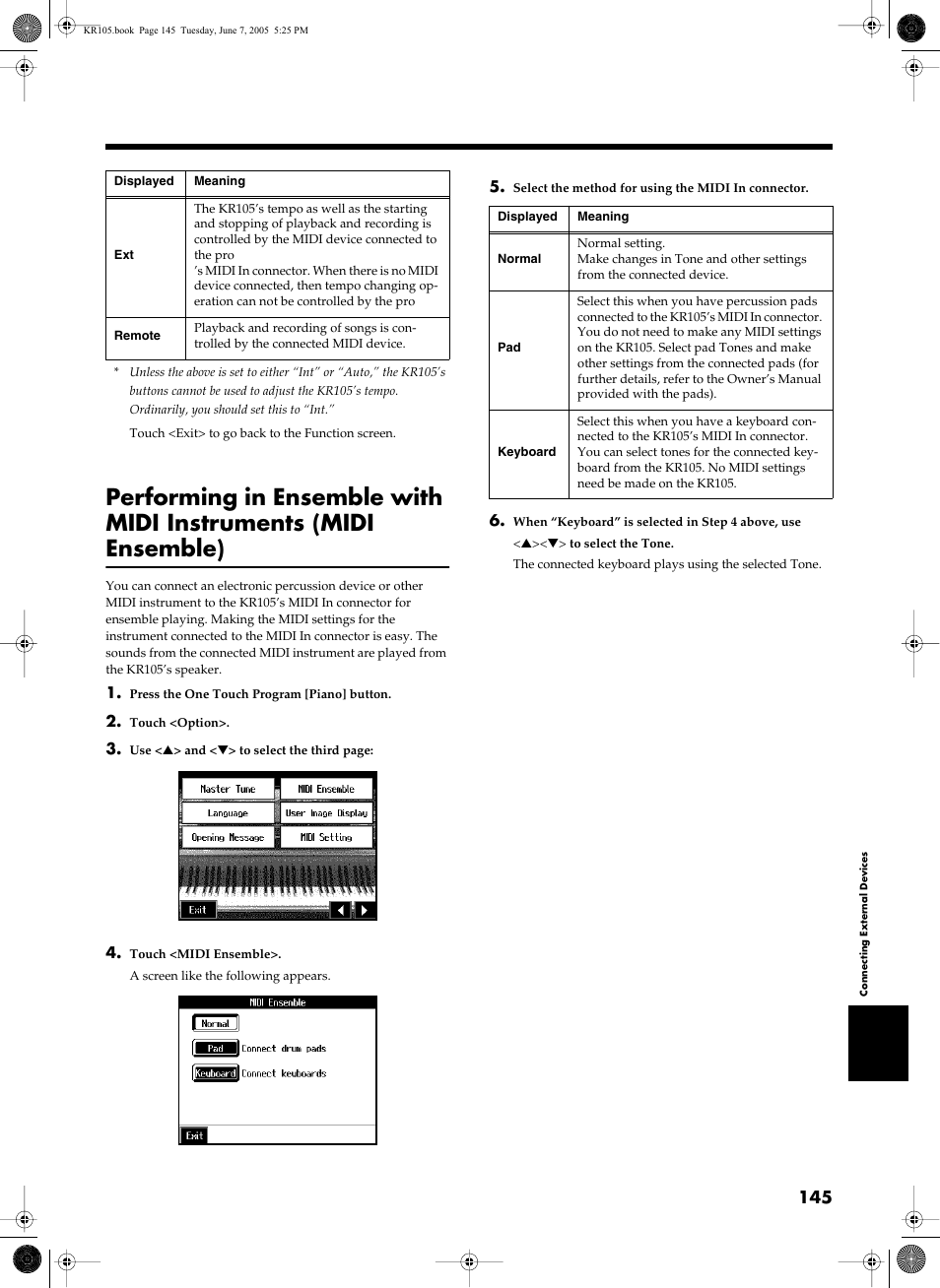 Refer to p. 145 | Roland KR105 User Manual | Page 145 / 176