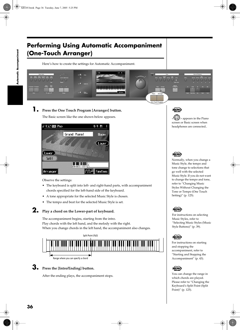 Accompaniment (p. 36) | Roland KR105 User Manual | Page 36 / 176
