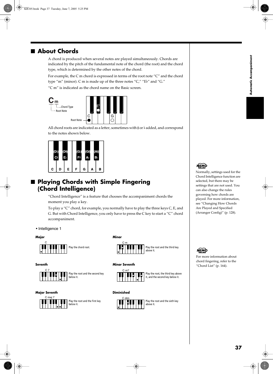 About chords | Roland KR105 User Manual | Page 37 / 176