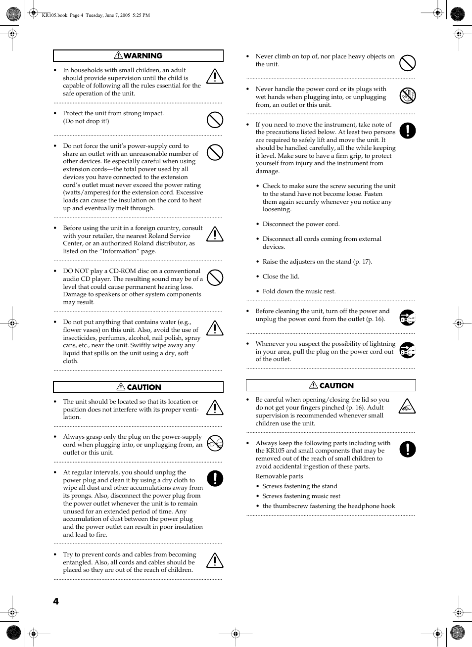 Roland KR105 User Manual | Page 4 / 176