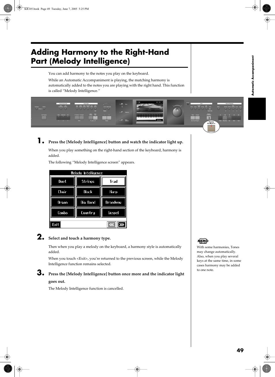 P. 49) | Roland KR105 User Manual | Page 49 / 176