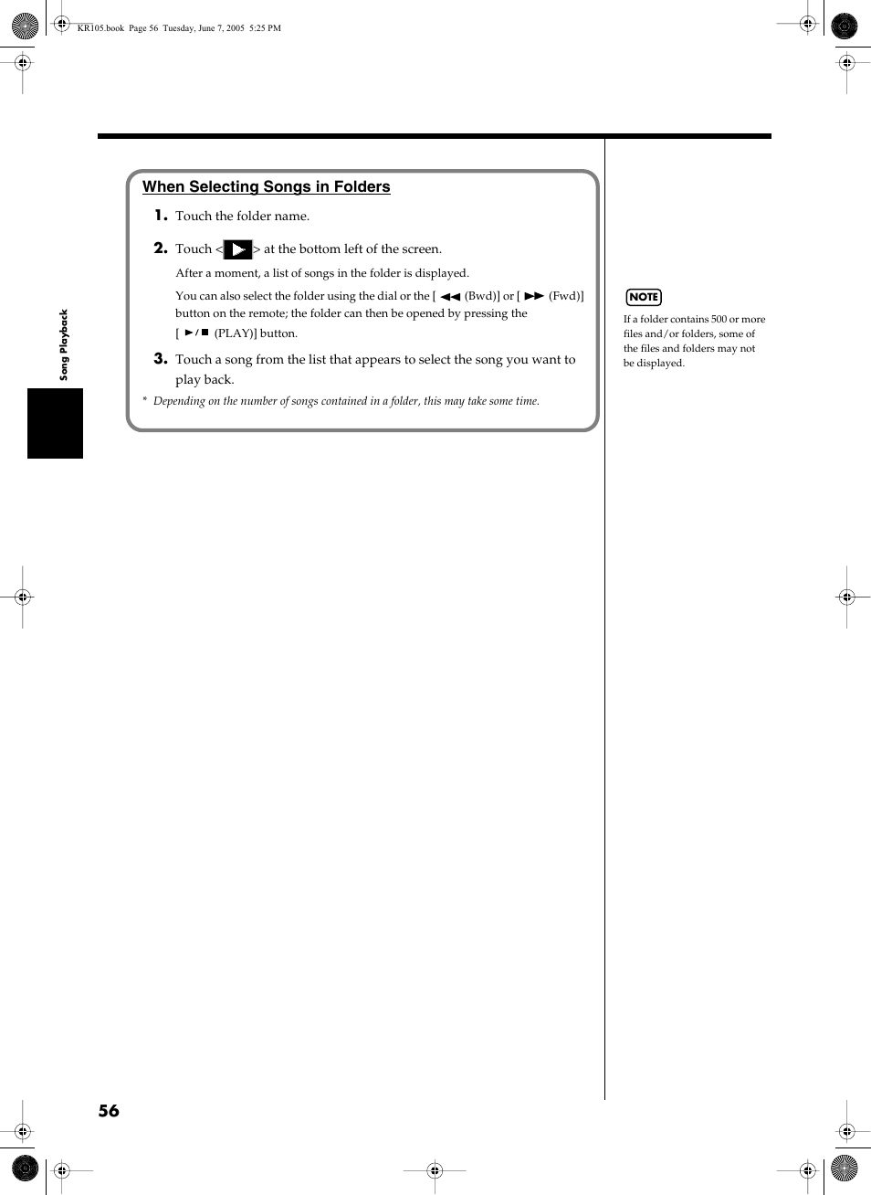 When selecting songs in folders | Roland KR105 User Manual | Page 56 / 176