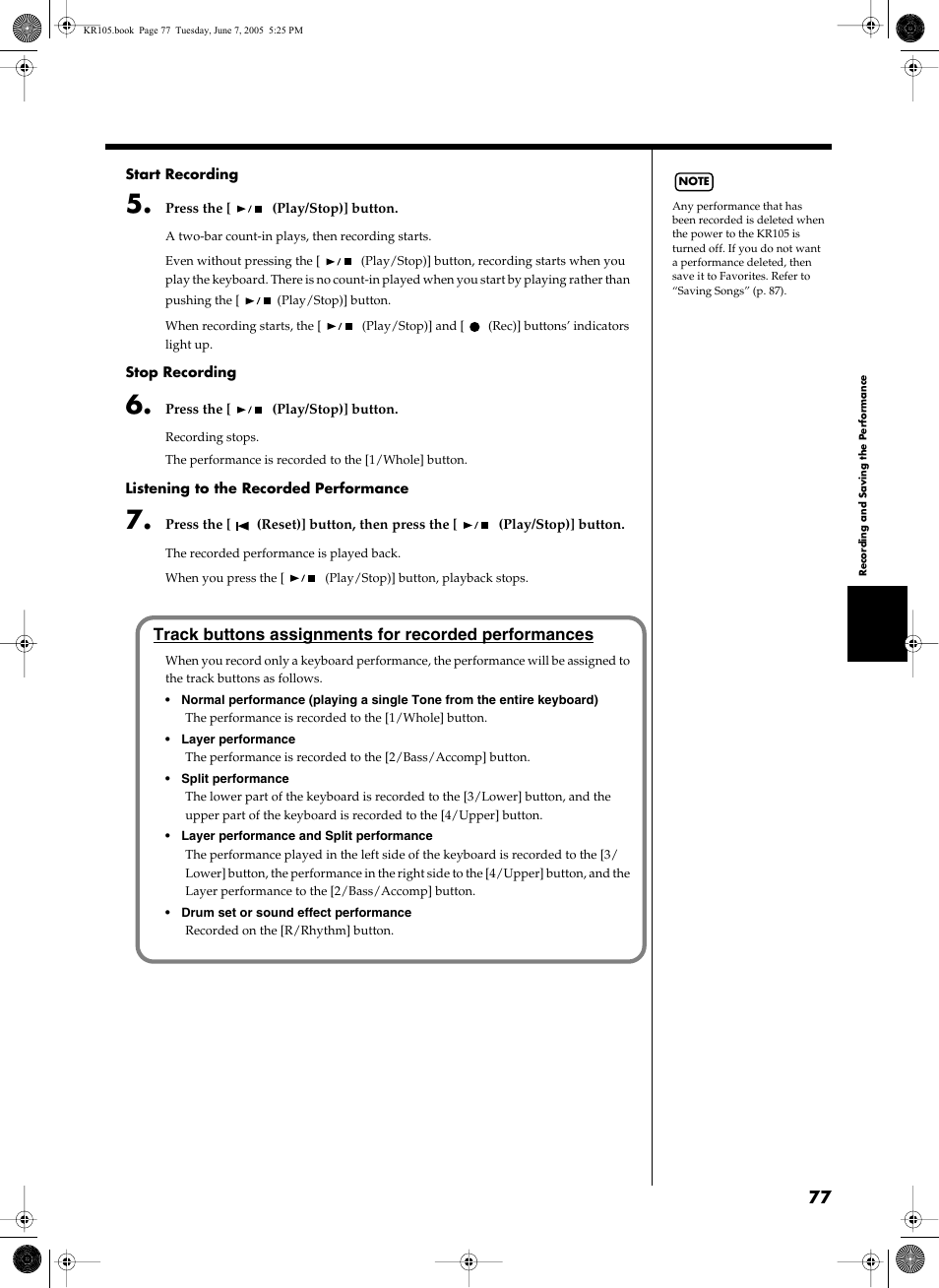 Roland KR105 User Manual | Page 77 / 176