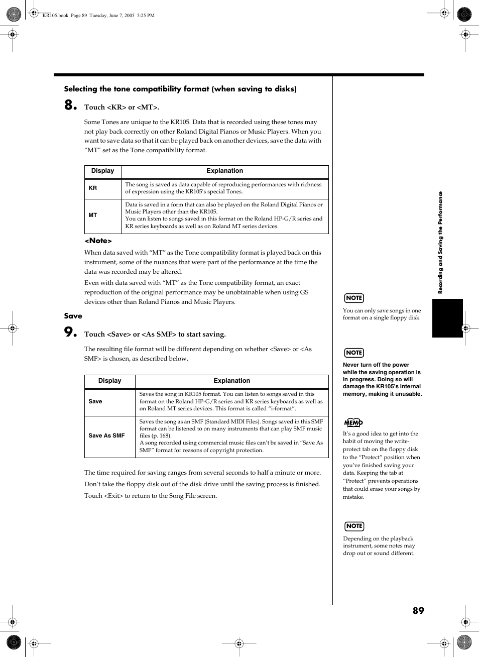 Roland KR105 User Manual | Page 89 / 176