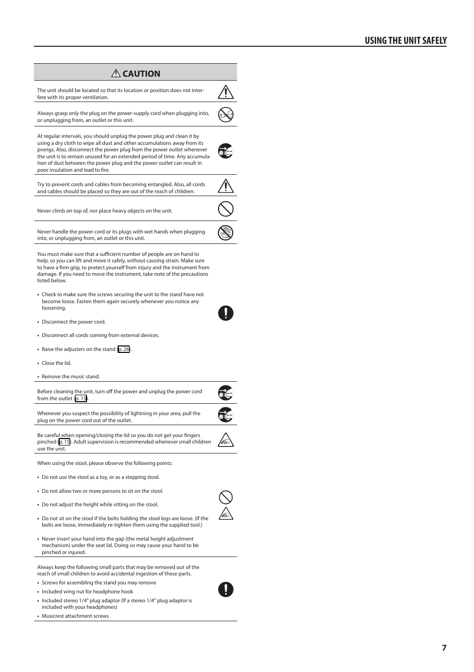 Using the unit safely | Roland HPi-6F User Manual | Page 7 / 80