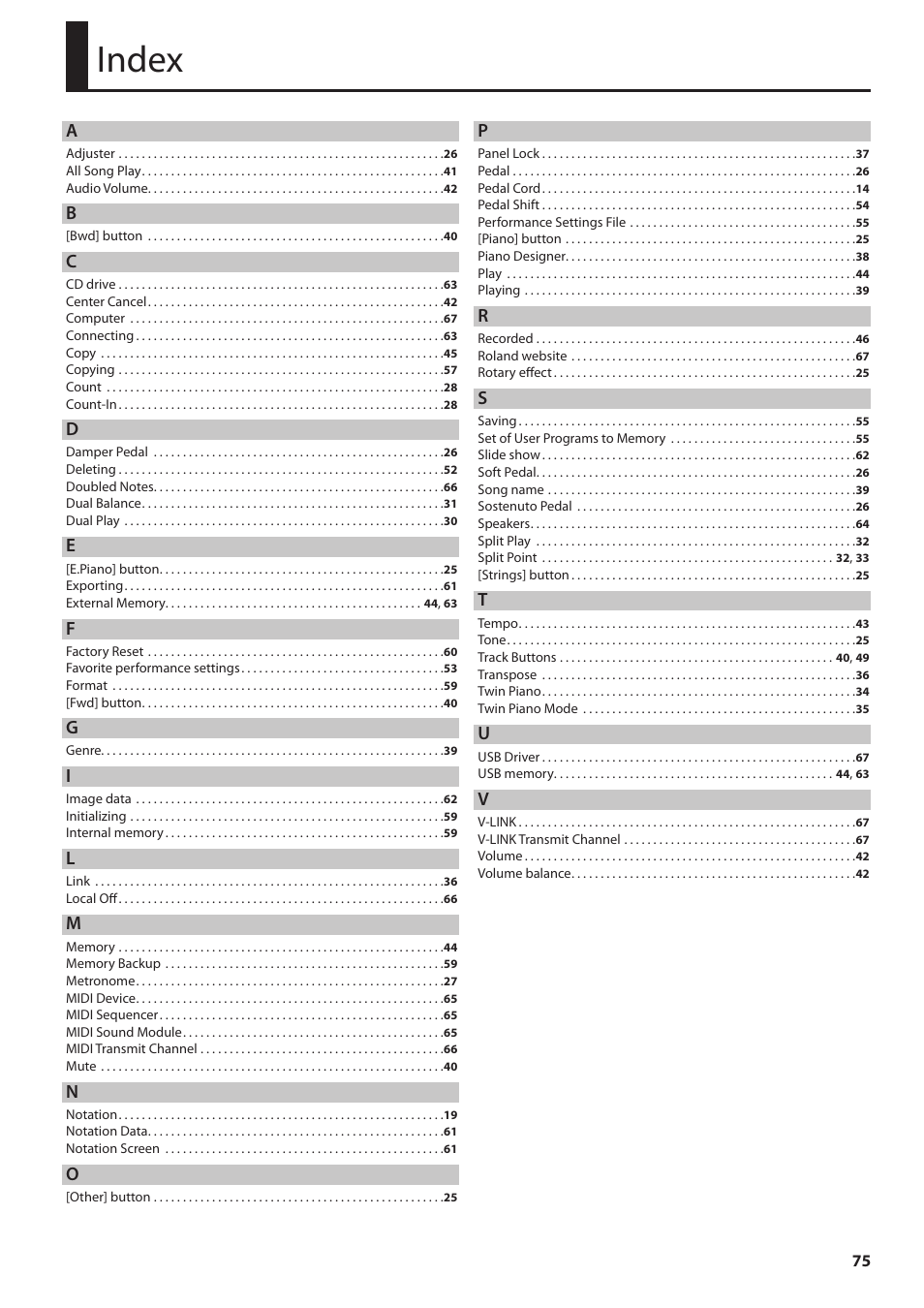 Index | Roland HPi-6F User Manual | Page 75 / 80
