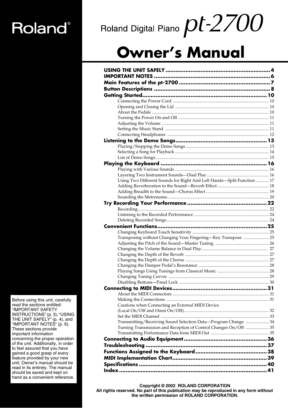 Roland pt-2700 User Manual | 44 pages