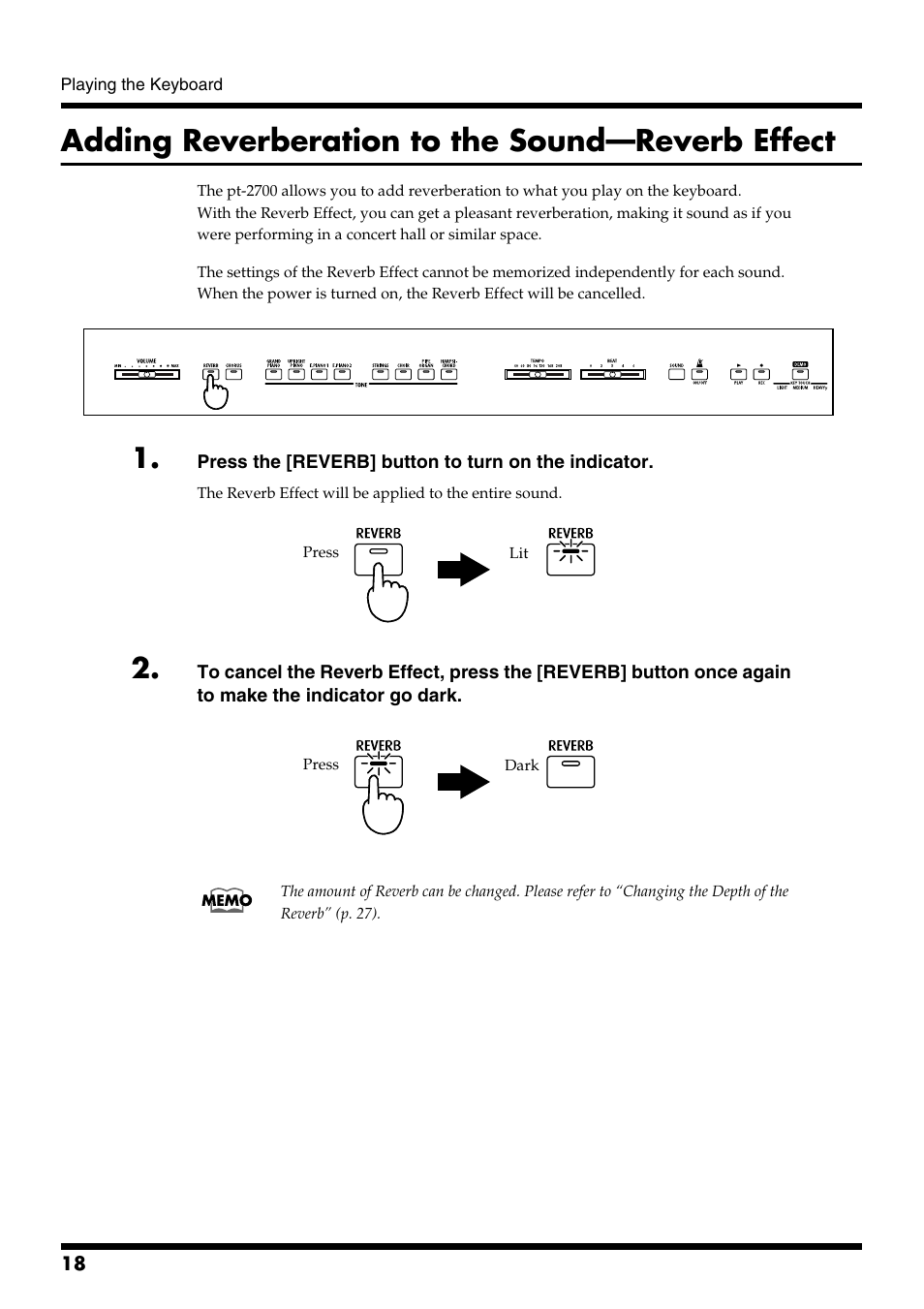 Adding reverberation to the sound—reverb effect, Used to add reverberation to the sound (p. 18) | Roland pt-2700 User Manual | Page 18 / 44