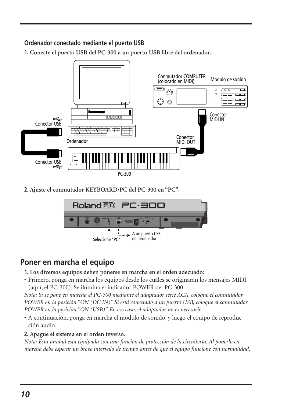 Poner en marcha el equipo | Roland PC-300 User Manual | Page 112 / 128