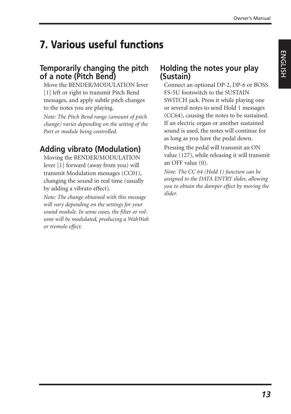 Various useful functions, Adding vibrato (modulation) | Roland PC-300 User Manual | Page 15 / 128