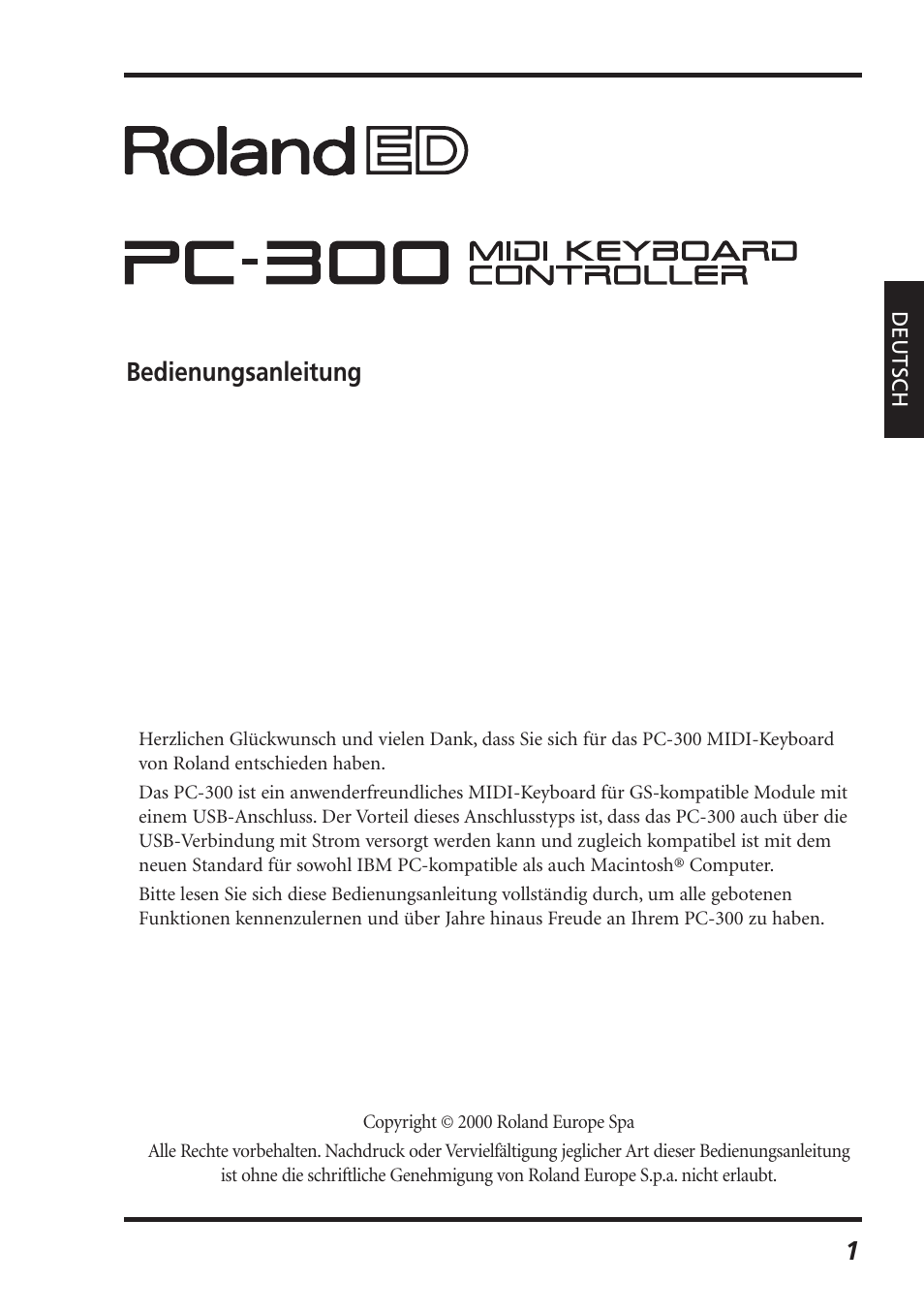 Bedienungsanleitung 1 | Roland PC-300 User Manual | Page 23 / 128