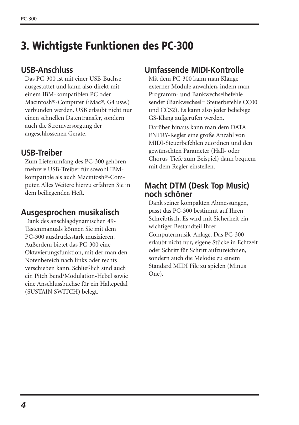 Wichtigste funktionen des pc-300 | Roland PC-300 User Manual | Page 26 / 128