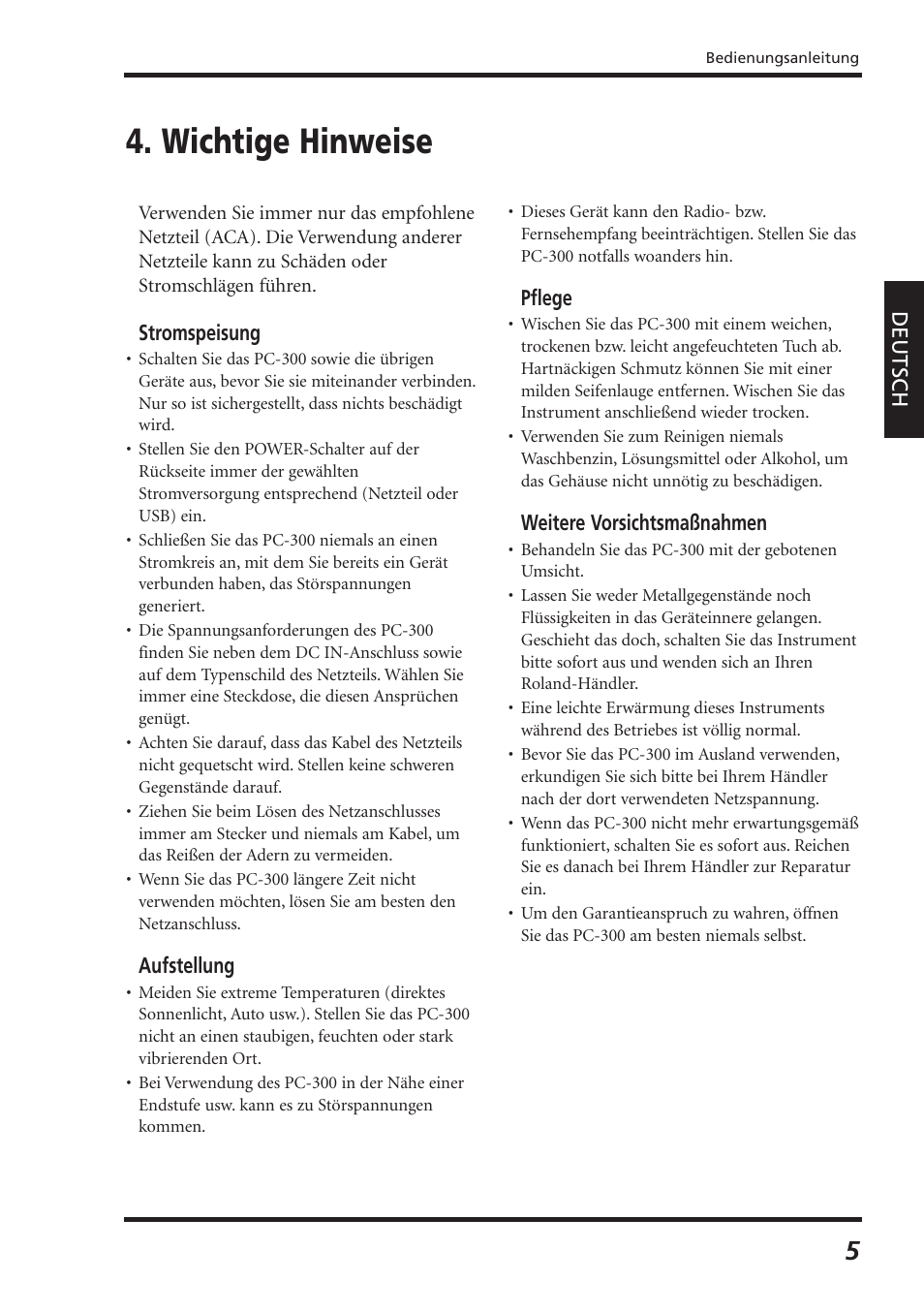 Wichtige hinweise | Roland PC-300 User Manual | Page 27 / 128