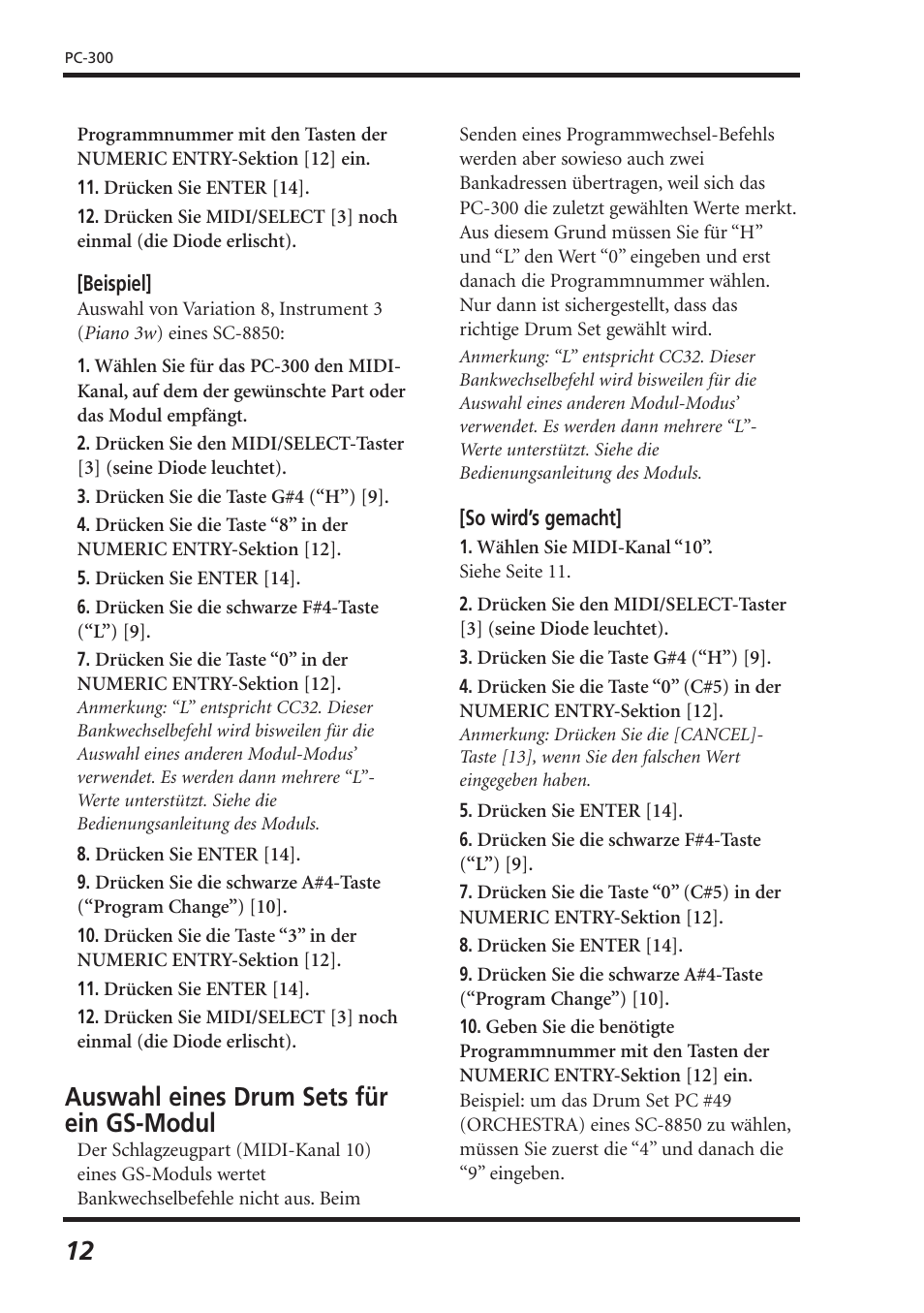Auswahl eines drum sets für ein gs-modul | Roland PC-300 User Manual | Page 34 / 128