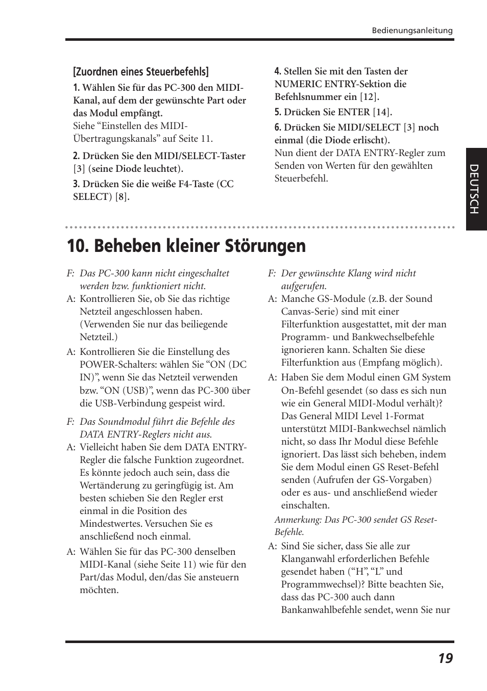 Beheben kleiner störungen | Roland PC-300 User Manual | Page 41 / 128