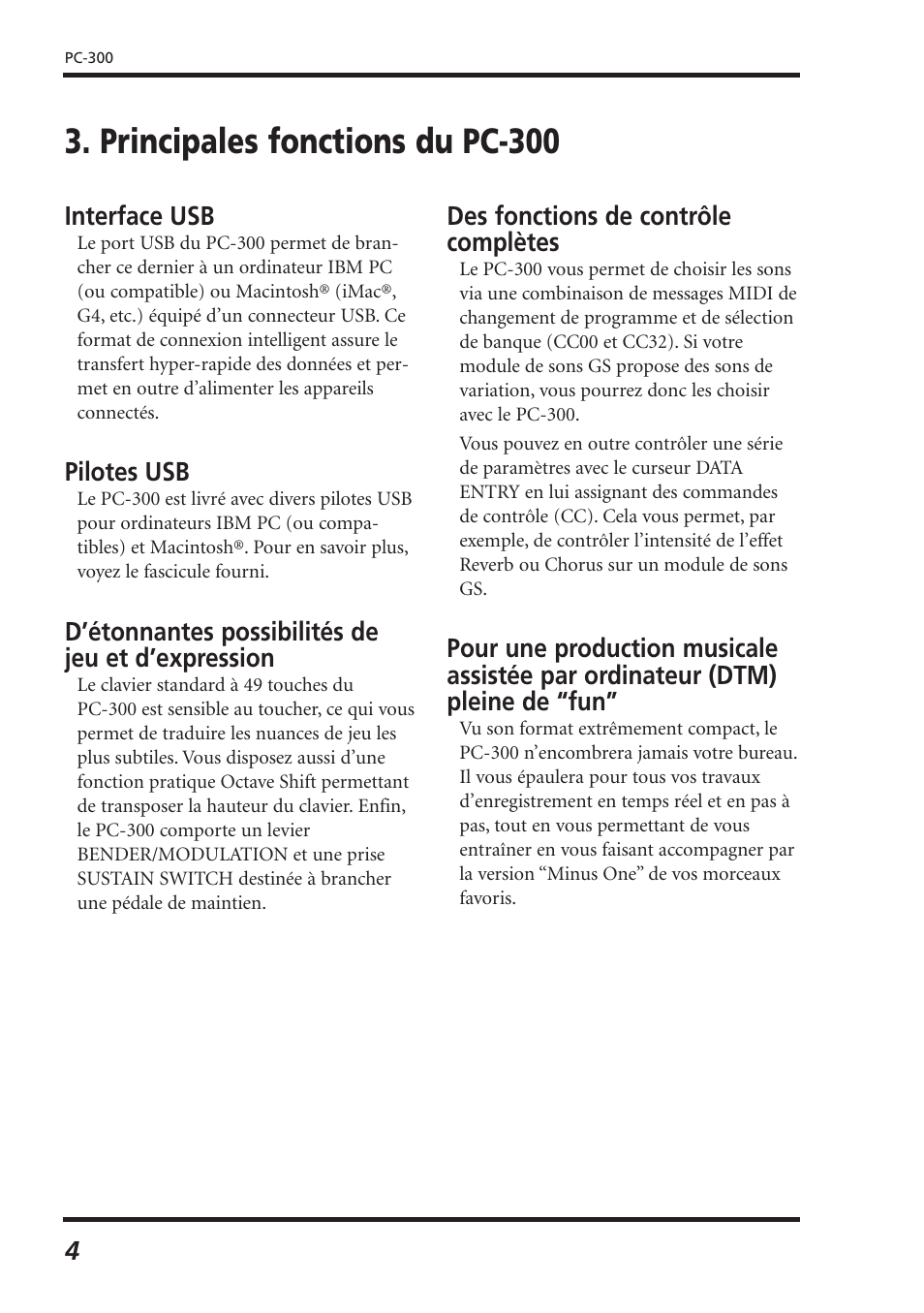 Principales fonctions du pc-300 | Roland PC-300 User Manual | Page 46 / 128