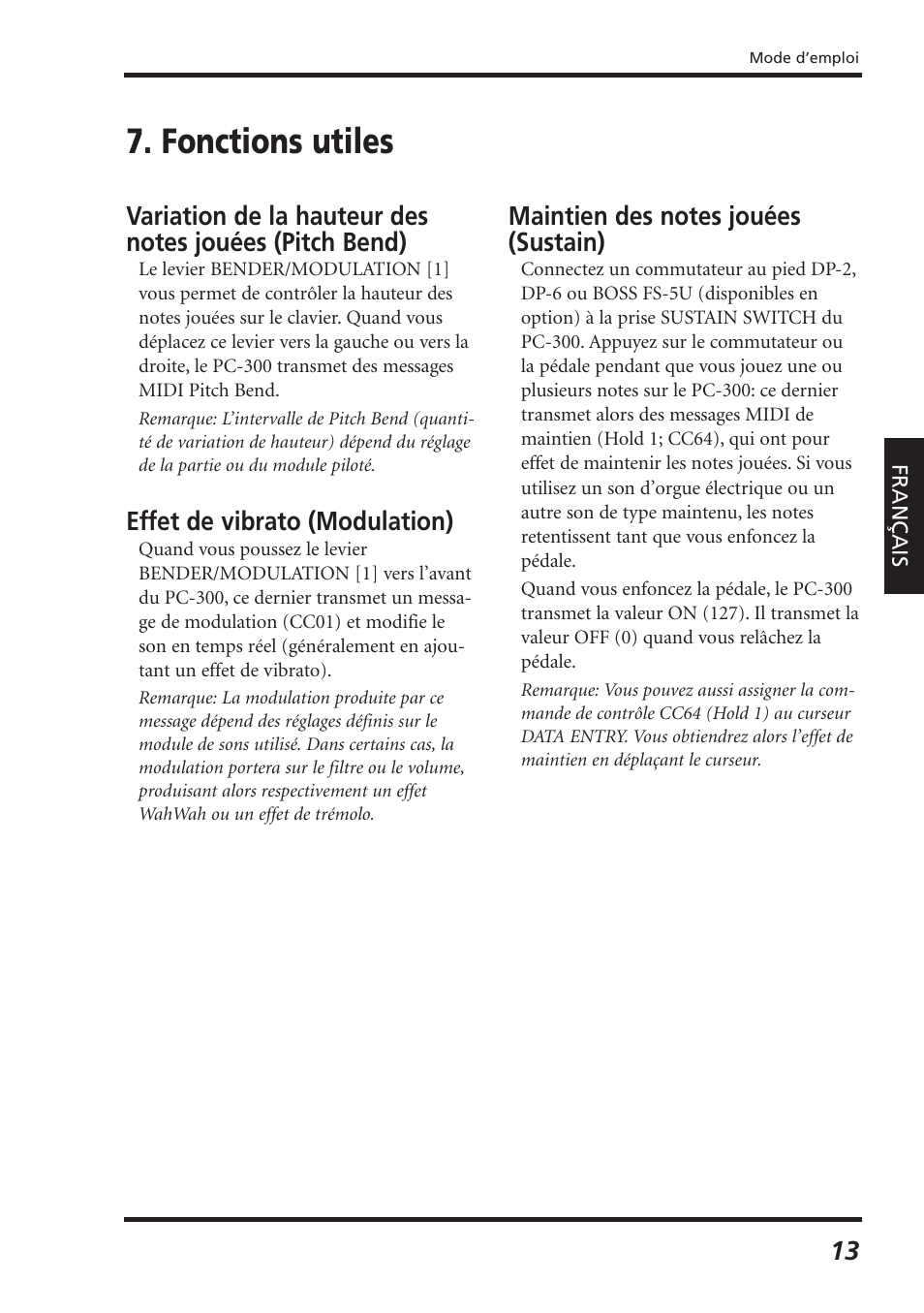 Fonctions utiles, Effet de vibrato (modulation) | Roland PC-300 User Manual | Page 55 / 128