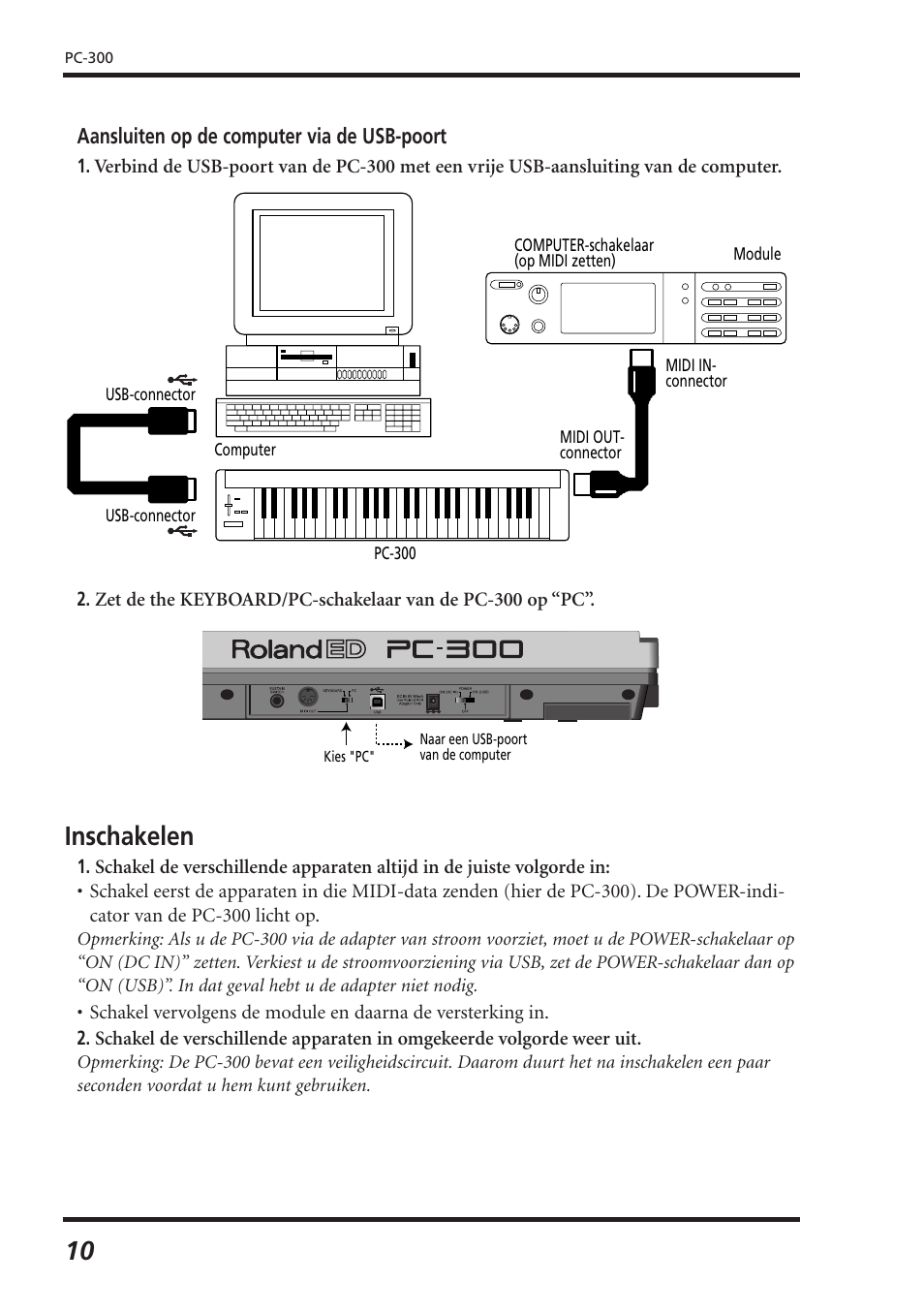 Inschakelen | Roland PC-300 User Manual | Page 72 / 128