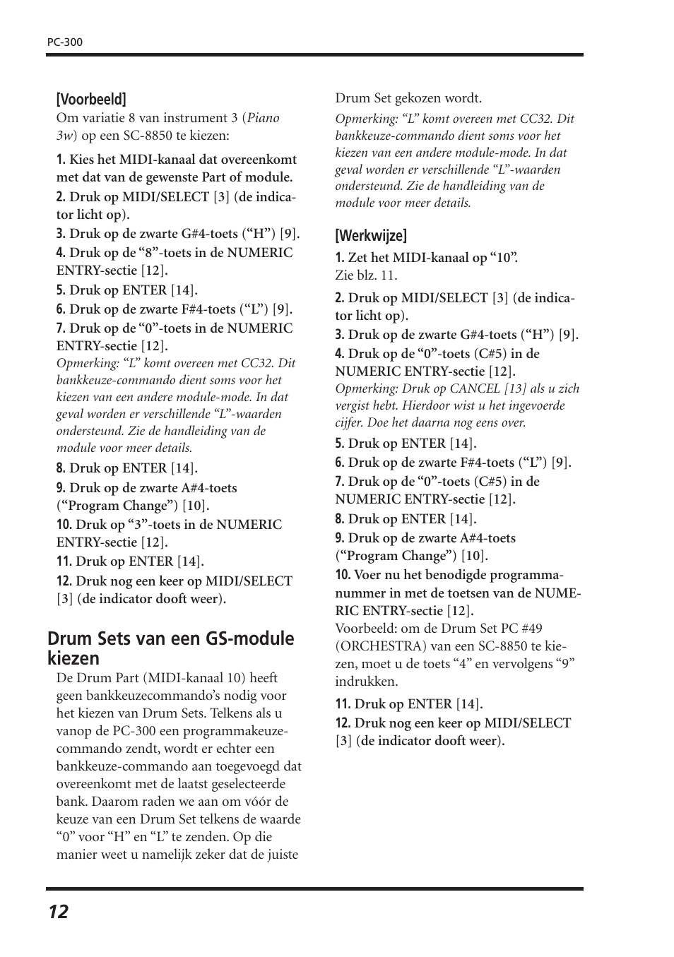 Drum sets van een gs-module kiezen | Roland PC-300 User Manual | Page 74 / 128