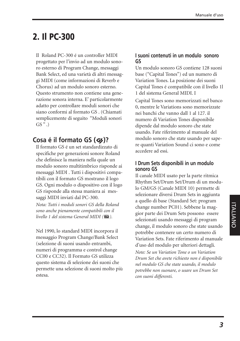 Il pc-300, Cosa é il formato gs | Roland PC-300 User Manual | Page 85 / 128