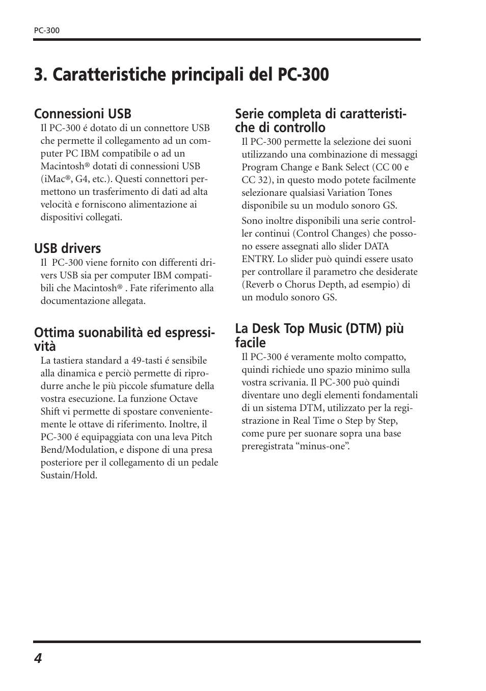 Caratteristiche principali del pc-300 | Roland PC-300 User Manual | Page 86 / 128