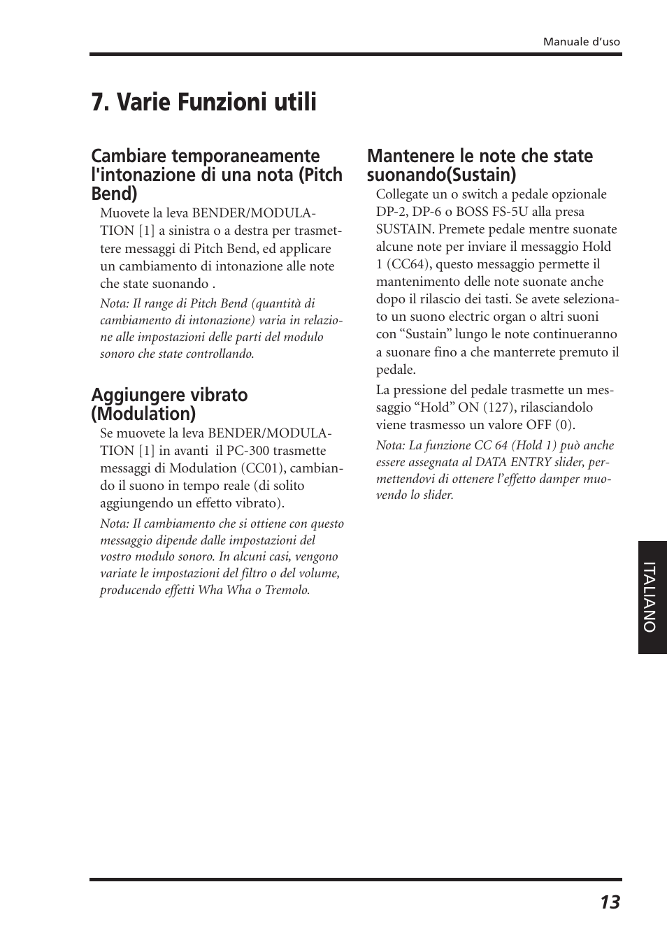 Varie funzioni utili, Aggiungere vibrato (modulation) | Roland PC-300 User Manual | Page 95 / 128