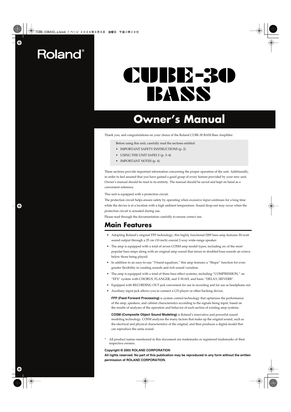 Roland Cube-30 Bass User Manual | 8 pages