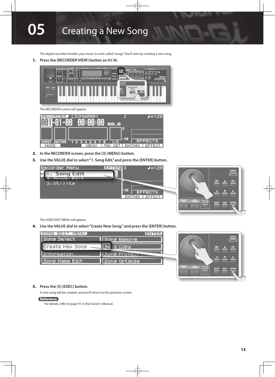 Creating a new song | Roland JUNO-Gi User Manual | Page 15 / 28