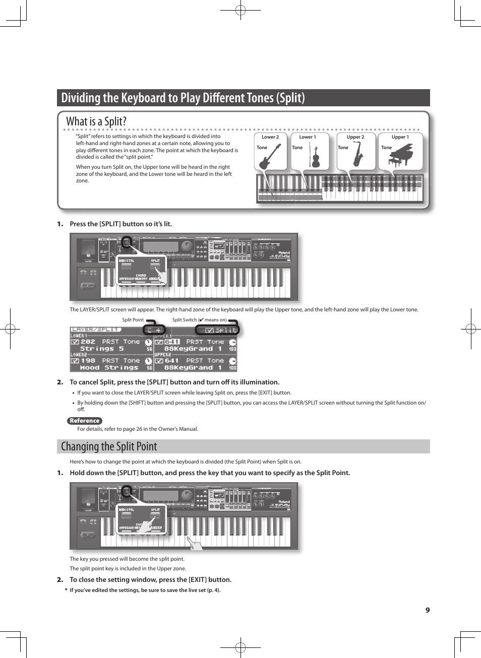 What is a split, Changing the split point | Roland JUNO-Gi User Manual | Page 9 / 28