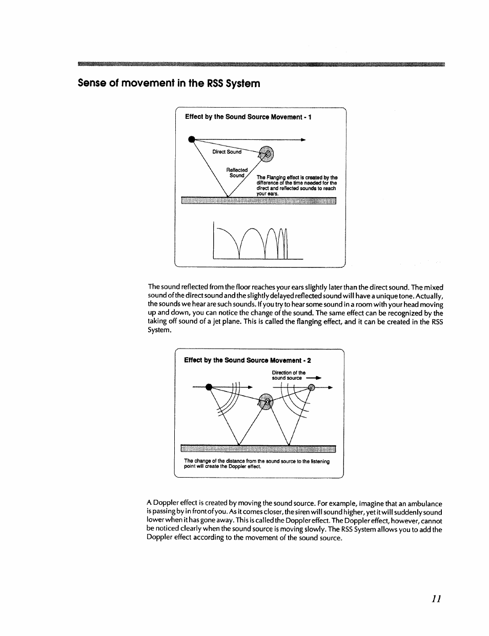 Sense of movement in the rss system, Effect by the sound source movement -1 | Roland RSS-10 User Manual | Page 11 / 44