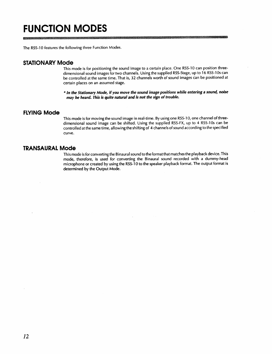 Function modes | Roland RSS-10 User Manual | Page 12 / 44