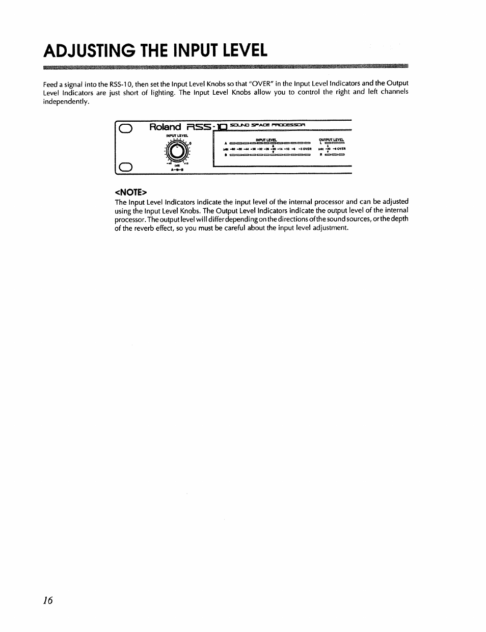 Adjusting the input level, Q roland, Note | Roland RSS-10 User Manual | Page 16 / 44